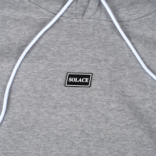 Solace Golf Grey Hoody Rubber Box Logo Detail