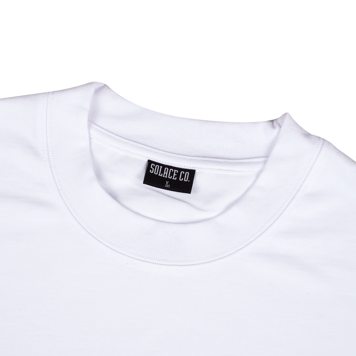White Solace Crew Neck T-Shirt Neck Tag